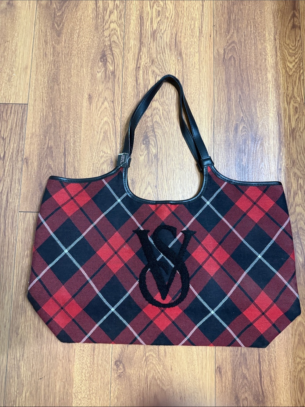 Victoria's Secret Red and Black Plaid Tote with Logo